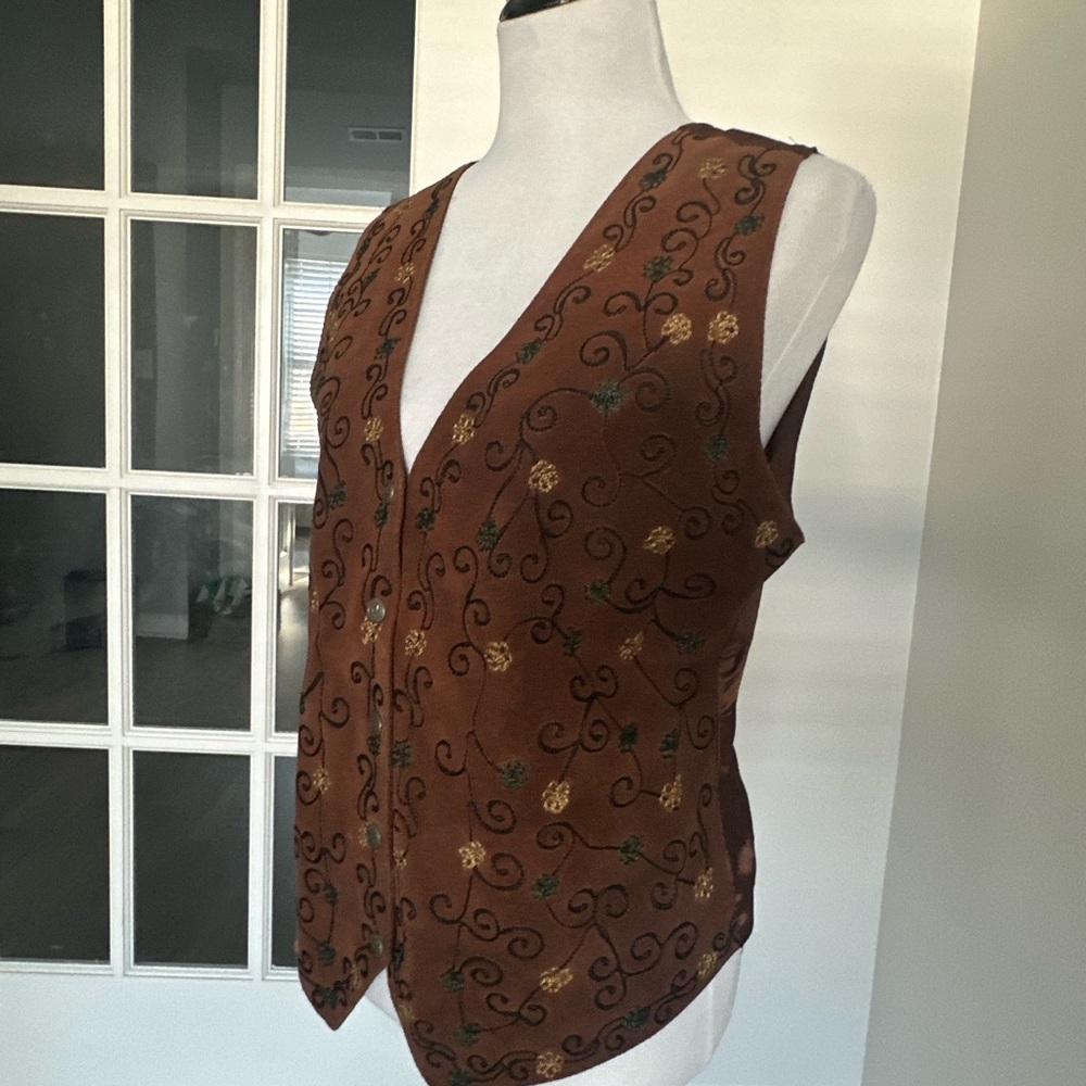 Vintage  leather brown Embroidered Vest